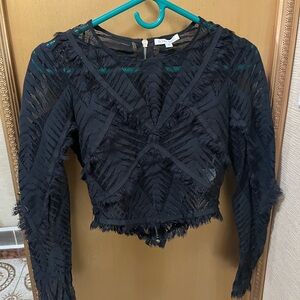 RARE Ronny Kobo Black Lace Fringe Top🖤
